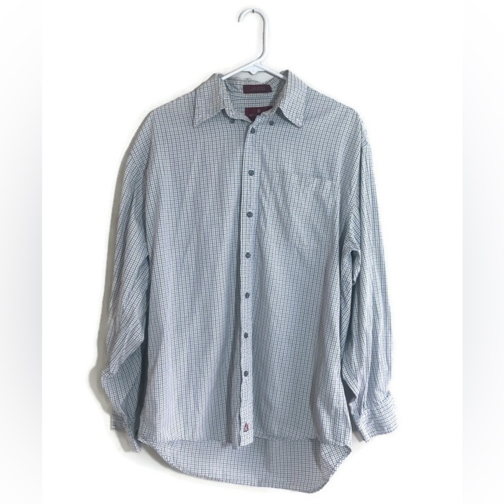 Nordstrom Men’s Button Down White, Blue & Green Shirt Size L 15 Neck - Picture 1 of 4